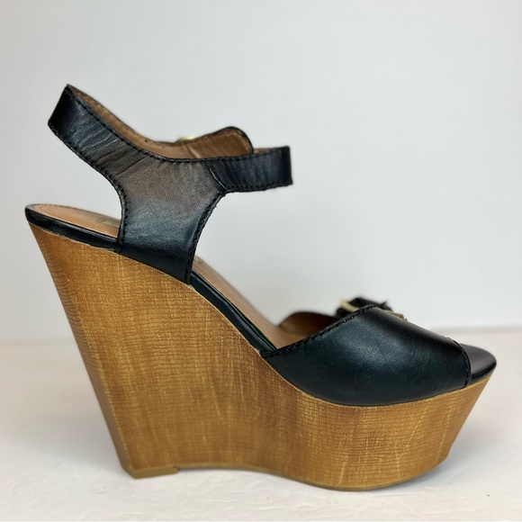 Steve Madden Womens Breeann Platform Wedge Peep Toe Sandal Black Sz 8 Leather - Picture 6 of 10
